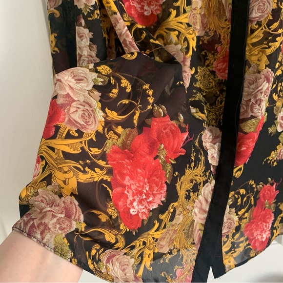 Cynthia Rowley Sheer Rose Floral & Black Blouse - Picture 5 of 10
